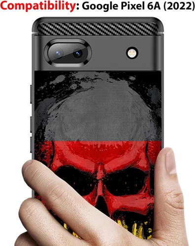 Vista 2 de CasesOnDeck Skull Flags Case Compatible with Google Pixel 6A (2022) / Pixel 6A Case, Slim Tough Matte Design with Carbon Fiber Texture