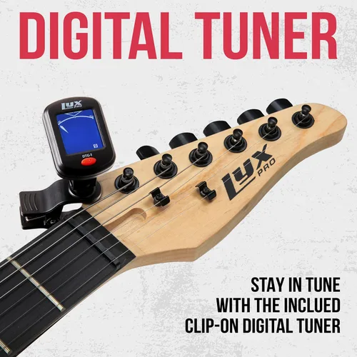 Vista 5 de LyxPro Guitarra eléctrica de 36 pulgadas y kit para niños con guitarra para principiantes de tamaño 3/4, amplificador, seis cuerdas, dos púas, Azul