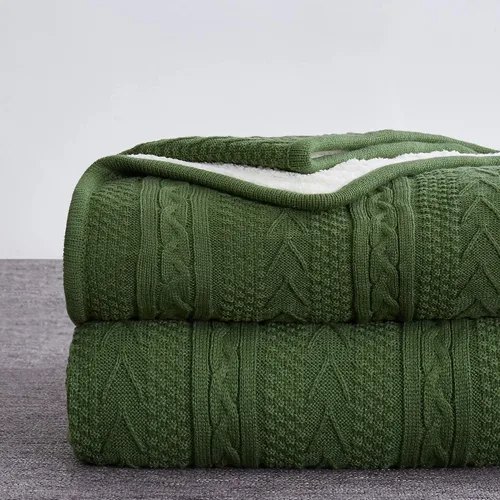 Vista 16 de Longhui bedding - Manta de punto trenzado de acrílico sherpa, gruesa, suave, grande, acogedora, manta de vellón tejida de color rojo vino para sofá