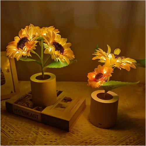 Vista 8 de Lámpara de girasol, girasol artificial en maceta con luces LED, luz nocturna LED USB, lámpara de mesa, mesita de noche, dormitorio, luz decorativa