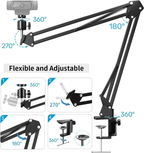 Vista 3 de Soporte para cámara web para escritorio, soporte de brazo con abrazadera