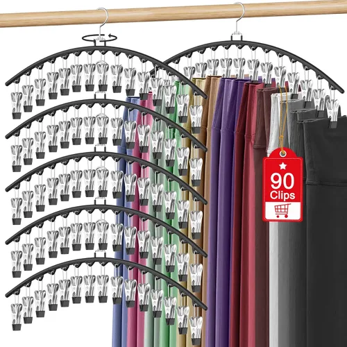 Vista 12 de Paquete de 3 organizadores de leggings para colgar en el armario, perchas para pantalones con clips con capacidad para 45 leggings, pantalones