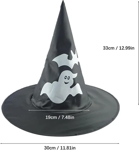 Vista 4 de Decoración para fiestas de Halloween, sombrero de bruja puntiagudo, sombrero de bruja negro grueso, sombrero de bruja de Halloween, evento Horizon