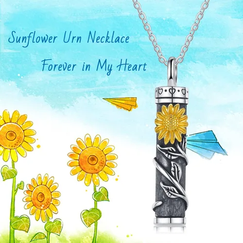 Vista 7 de Joyería de cremación de plata esterlina, diseño de girasol, rosa, margarita, urna para cenizas, joyería de recuerdo conmemorativo para mujeres