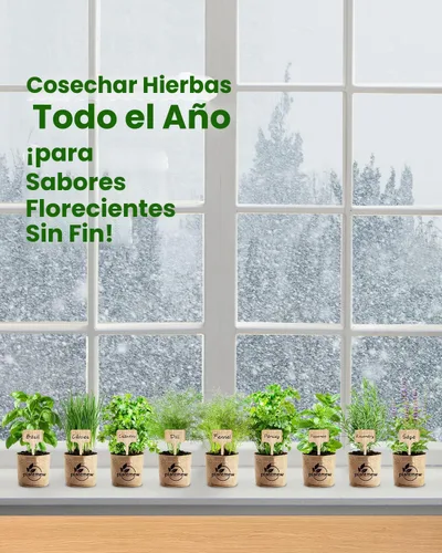 Vista 6 de Regalo para mujeres, mamá, ella – Kit de jardín de 9 hierbas para ventana interior Juego completo de semillas de hierbas con macetas, tierra