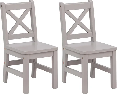 Vista 7 de eHemco - Silla de madera maciza para niños, natural, juego de 2 Parte trasera en X, madera de caucho