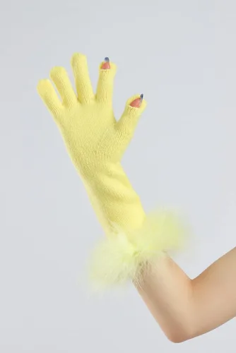 Vista 4 de Sahabowi Guantes de cuero para clima frío Manopla de lana cálida de invierno para mujeres