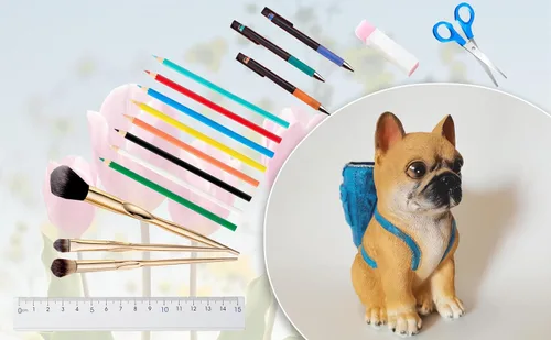 Vista 4 de Soporte para bolígrafo de perro para escritorio, regalos de bulldog francés para hombres, mujeres y niños, soporte único para lápices, divertido