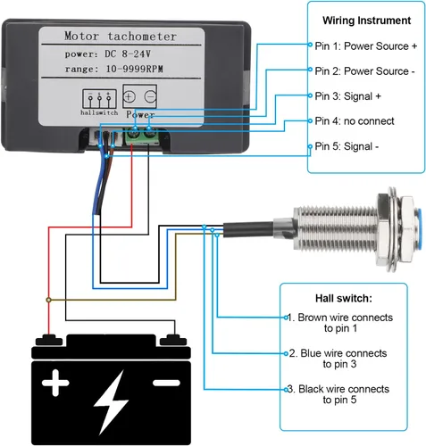 Vista 9 de EEEkit Tacómetro de 4 dígitos con LED azul, medidor de velocidad RPM digital para motores con sensor Hall NPN de interruptor de proximidad