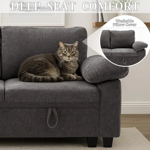 Vista 7 de Sofá modular modular de 108 pulgadas con cama extraíble, sofá cama en forma Gris