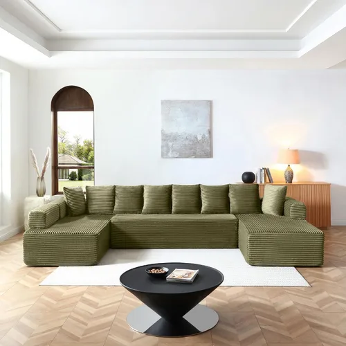 Vista 17 de Sofá cama modular de 124 pulgadas, sofá de nube sin hueso para sala de estar, sofá de 5 asientos en forma de U con 2 bolsillos de almacenamiento y 2