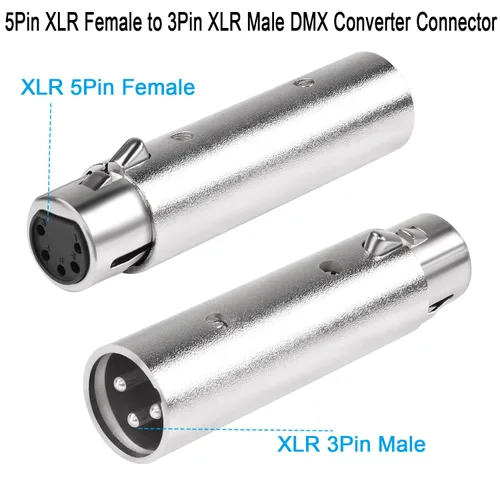 Vista 2 de QIANRENON Adaptador de audio XLR - Convertidor DMX hembra de 5 pines a macho de 3 pines, para micrófono, iluminación de escenario, estación