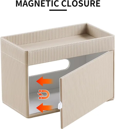 Vista 3 de Funda para Caja de Paños Rectangular con Bandeja de Almacenamiento, Soporte de Paños de PU para Tocador de Baño, Mesitas de Noche, Dormitorio