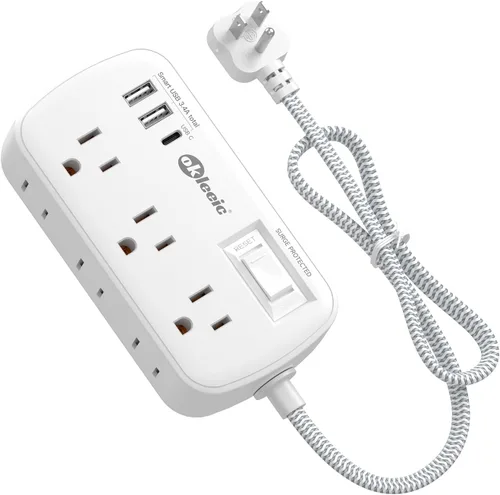 Vista 18 de Regleta de alimentación con protección contra sobretensiones PD de 20 W USB C, regleta de alimentación para viajes con 3 puertos USB (1 USB C) y 6