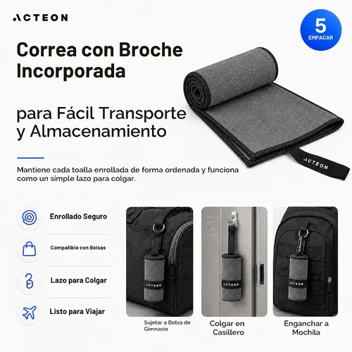 Vista 5 de Acteon Toalla de gimnasio de microfibra de secado rápido, paquete de 5 unidades, fibra absorbente sin olor, secado rápido, equipo de entrenamiento