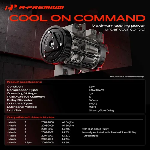 Vista 2 de A-Premium Compresor de aire acondicionado CA con embrague compatible con Mazda 3 2004-2009, 3 Sport 2009, 5 2006-2010, 2.0L 2.3L