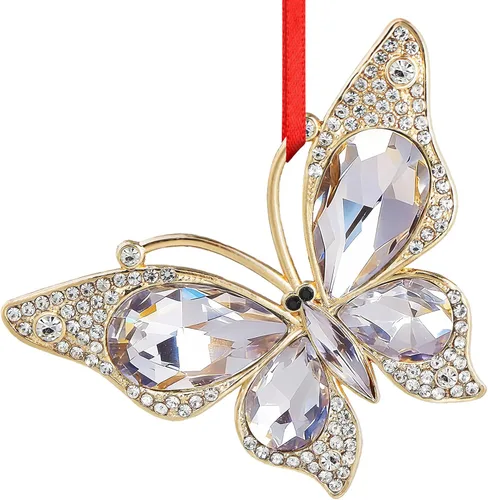 Vista 8 de WaaHome Adornos de Navidad de mariposa 2025 – Recuerdo de mariposa monarca de metal, adornos de árbol de Navidad, mariposas coloridas, regalo