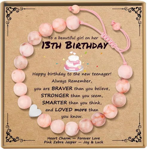 Vista 11 de Sereney Regalos de cumpleaños para niñas, pulseras de cuentas hechas a mano rosa para adolescentes