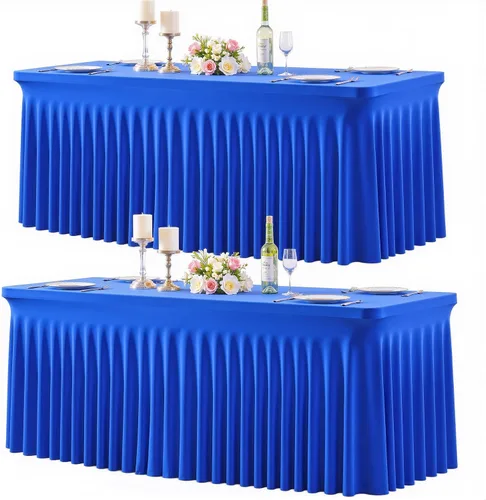 Vista 29 de Paquete de 2 manteles color azul bebé para mesas rectangulares de 6 pies, mantel ajustable de elastano, fundas de mesa elásticas de 6 pies, manteles