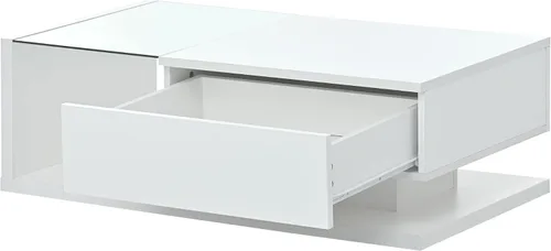 Vista 9 de P PURLOVE Mesa de centro para sala de estar, mesa de centro moderna con vidrio templado, mesa de cóctel de madera con superficie UV de alto brillo