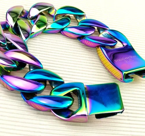 Vista 6 de Pulsera de acero inoxidable 316L con acabado de arco iris enorme de 0.945 in