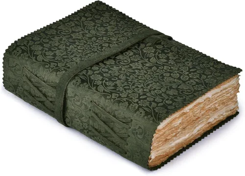 Vista 17 de LEATHER VILLAGE Diario de Cuero con Relieve Floral para Mujeres y Hombres - 200 Páginas, 6"X4"(A6), Aqua - Libro de Sombras, Diario de Viaje