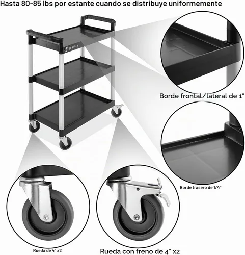 Vista 2 de Jubilee Carrito de servicio utilitario de 3 niveles con ruedas, 31.5" x 37.5