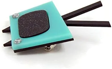 Vista 7 de Vintage Style TV Brooch, Aqua Blue 1950s Mid Century Modern Television Brooch Pin