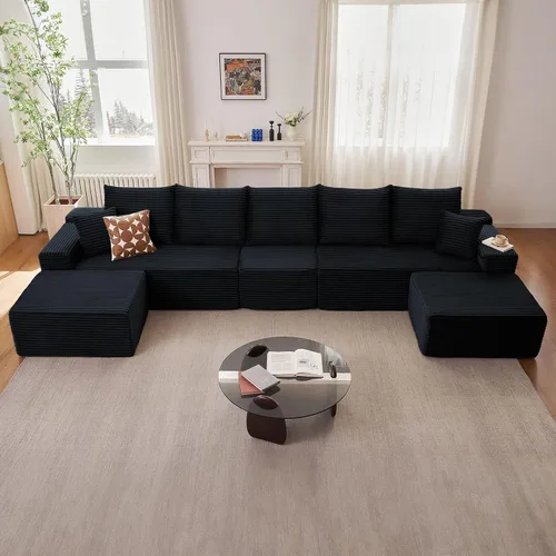 Vista 10 de Lakifun Sofá en Forma de L de 107" con Otomana, Seccional Modular Moderno Sofá Cómodo en Forma de U Nube, Asiento Profundo, Chaise Longue Cama