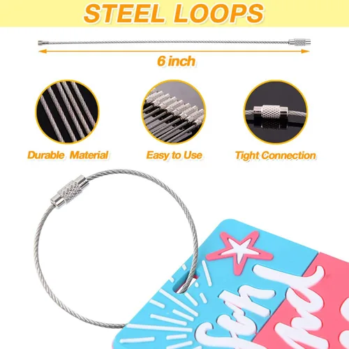 Vista 3 de OVOV Paquete de 6 lindas etiquetas de equipaje para maletas, vacaciones de verano, etiquetas personalizadas para bolsas de viaje tropicales con lazo