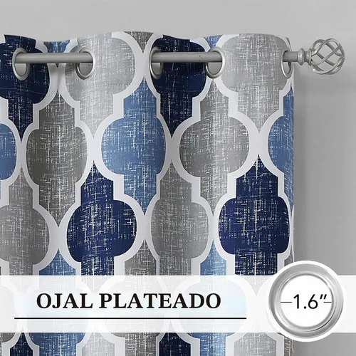 Vista 2 de Beauoop Cortinas marroquíes 100% opacas dormitorio azul gris 50x45 2 Marroquí Azul Gris