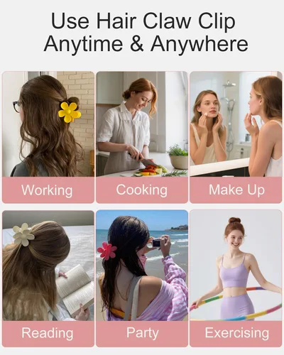 Vista 6 de 6 pinzas para el cabello de flores, pinzas grandes para cabello grueso, mate, antideslizantes, de sujeción fuerte, lindas pinzas de margarita
