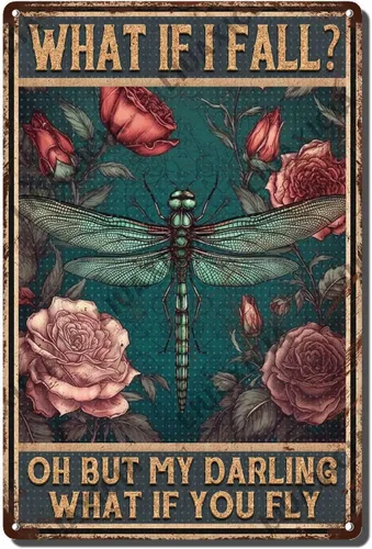 Vista 8 de LIUAXICIA Letreros divertidos de metal con texto en inglés «Into The Forest I go to Lose My Mind and Free My Soul Dragonfly», decoración de pared