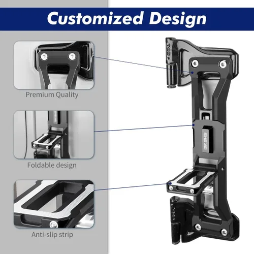 Vista 8 de Pedal plegable de bisagra de puerta compatible con Jeep Wrangler JK JL JLU Gladiator JT 2007-2023, excepto Gladiator 2021: aleación de aluminio