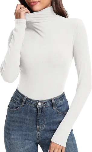 Vista 3 de PALINDA Camisas de manga larga ajustadas con cuello alto acanalado para mujer