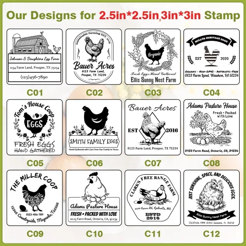 Vista 2 de Sellos personalizados de cartón de huevos frescos personalizados para huevos frescos de granja Sellos de goma de madera para etiquetado de envases
