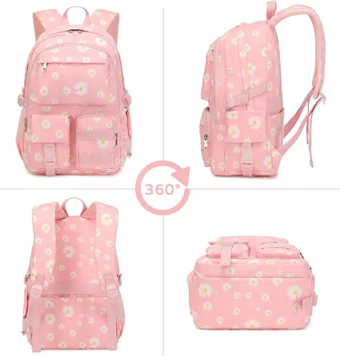 Vista 2 de Daisy - Mochila escolar para niñas, con lonchera, juego de bolsa de libros, mochilas para adolescentes y niñas
