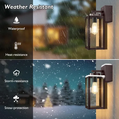 Vista 4 de BesLowe Paquete de 2 luces de porche con toma de corriente certificada UL, modernas luces de pared para exteriores, accesorios de iluminación