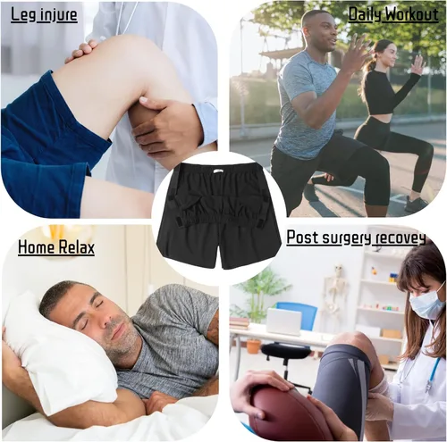 Vista 4 de Deyeek Pantalones cortos unisex de algodón atléticos con cierre a presión para después de la cirugía de la rodilla, pantalones de reemplazo