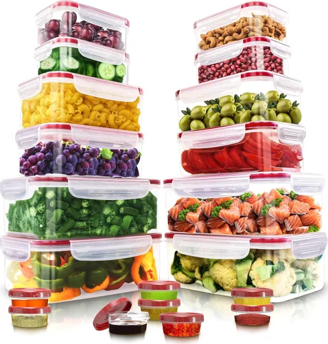 Vista 8 de Utopia Kitchen Juego de recipientes de plástico para almacenamiento de alimentos con tapas herméticas, 32 piezas