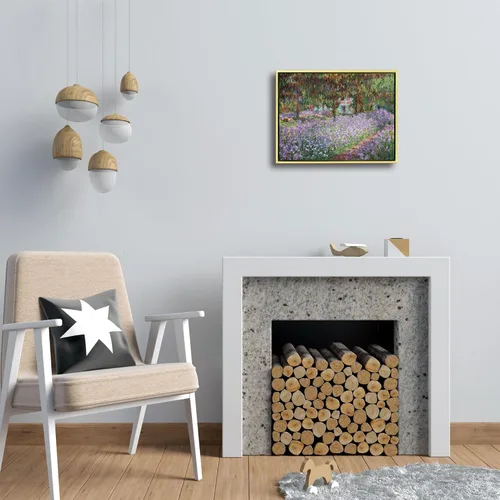Vista 3 de Wieco Art Lienzo enmarcado para pared, diseño de lirios en el jardín de Monet, 1900 por Claude Monet, impresionismo, arte impreso, obra de arte