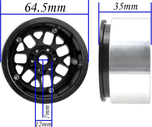 Vista 6 de Paquete de 4 llantas HIRCQOO Metal Beadlock de 2.2 pulgadas, 12 bujes hexagonales compatibles con Axial SCX10 90046 SCX10-III Redcat Gen7 D90