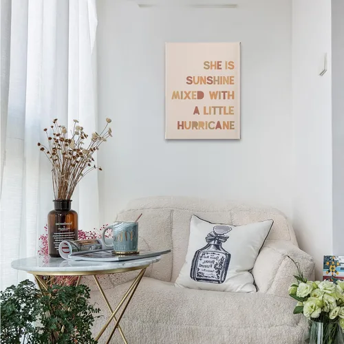 Vista 3 de PHAMTE Decoración de pared para dormitorio de niñas, arte de pared con texto en inglés «She is Sunshine Mixed with a Little Hurricane», lienzo