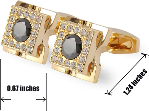 Vista 2 de Sogee Gemelos chapados en oro de 18 quilates de cristal negro para hombre, cuadrados, elegantes, gemelos para negocios, bodas, fiestas, regalo único