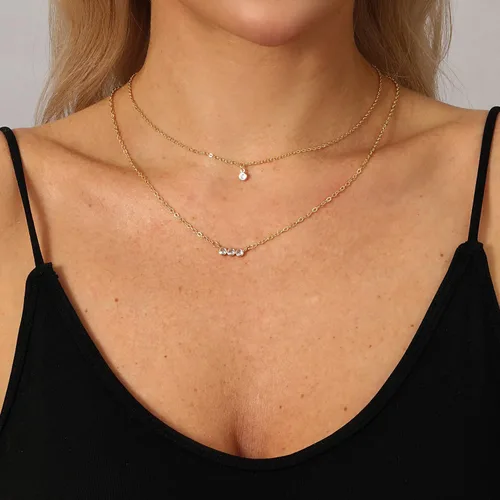 Vista 3 de ZOERAY Gold Layered Necklace for Women 14K Gold Plated Dainty Necklace Diamond Cross Heart Pearl Snake Pendant Necklace Herringbone Paperclip Chain