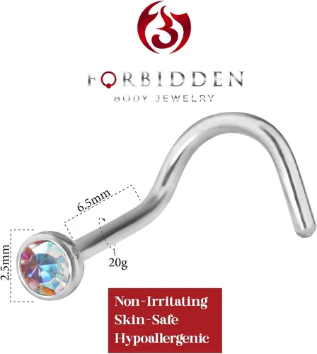 Vista 2 de Forbidden Body Jewelry Tornillo de nariz de cristal CZ de 0.71 oz con ajuste de prensa de acero quirúrgico de 0.71 oz