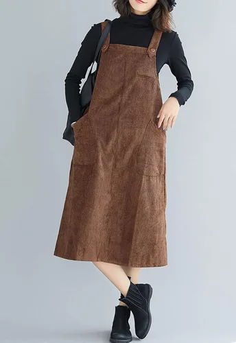 Vista 2 de Flygo Falda de pana para mujer, casual, de longitud media, con botones, con vuelo