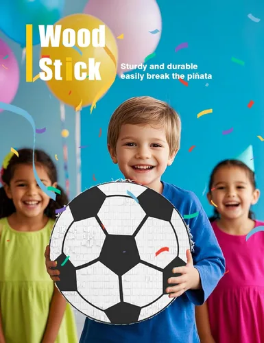 Vista 7 de Piñata de fútbol – Incluye palo de madera, vendaje de ojos y confeti – 13 x 13 x 3 pulgadas – Perfecto para decoraciones de fiestas deportivas