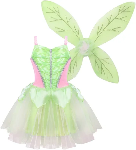 Vista 3 de ACSUSS Disfraz de princesa de hada verde para niñas con volantes vestido de baile de satén tutú