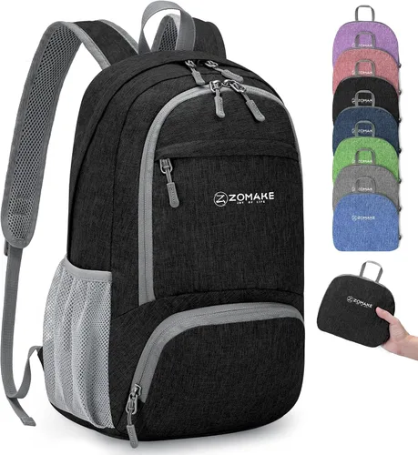 Vista 10 de ZOMAKE Mochila plegable ultraligera de 10 litros, mochila plegable pequeña, resistente al agua, mochila plegable para mujeres y hombres (negro-A1)
